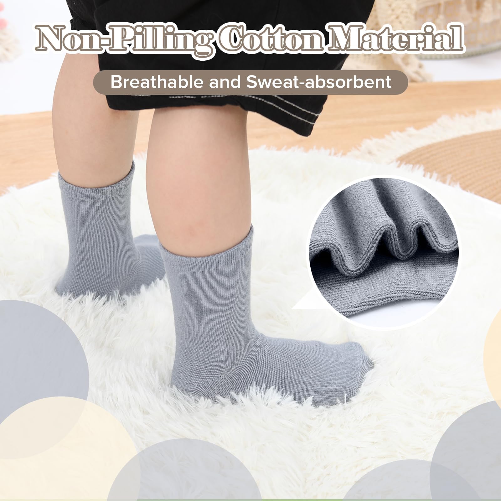 JAKIDAR Paquete de 12 calcetines de bebé para niños pequeños, de algodón antideslizante, calcetines tripulados para niños, niñas, bebés y niños, marrón, azul índigo, Haze Caqui, gris, 12-24 meses