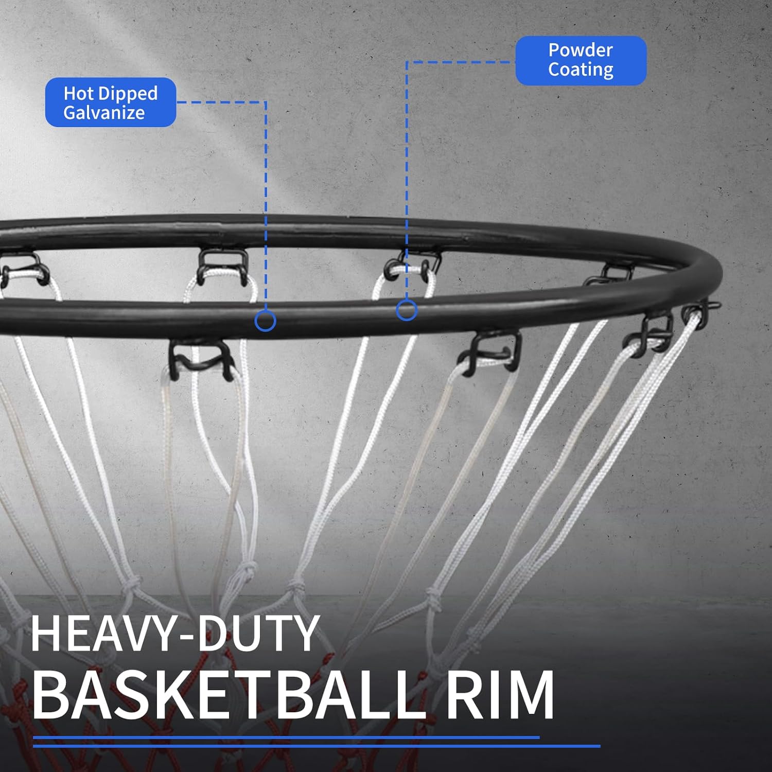 Basketball Rim Replacement, Wall Hanging Standard 18" Steel Rim with All Weather Net, Wall Mounted Basketball Hoop Indoor Black