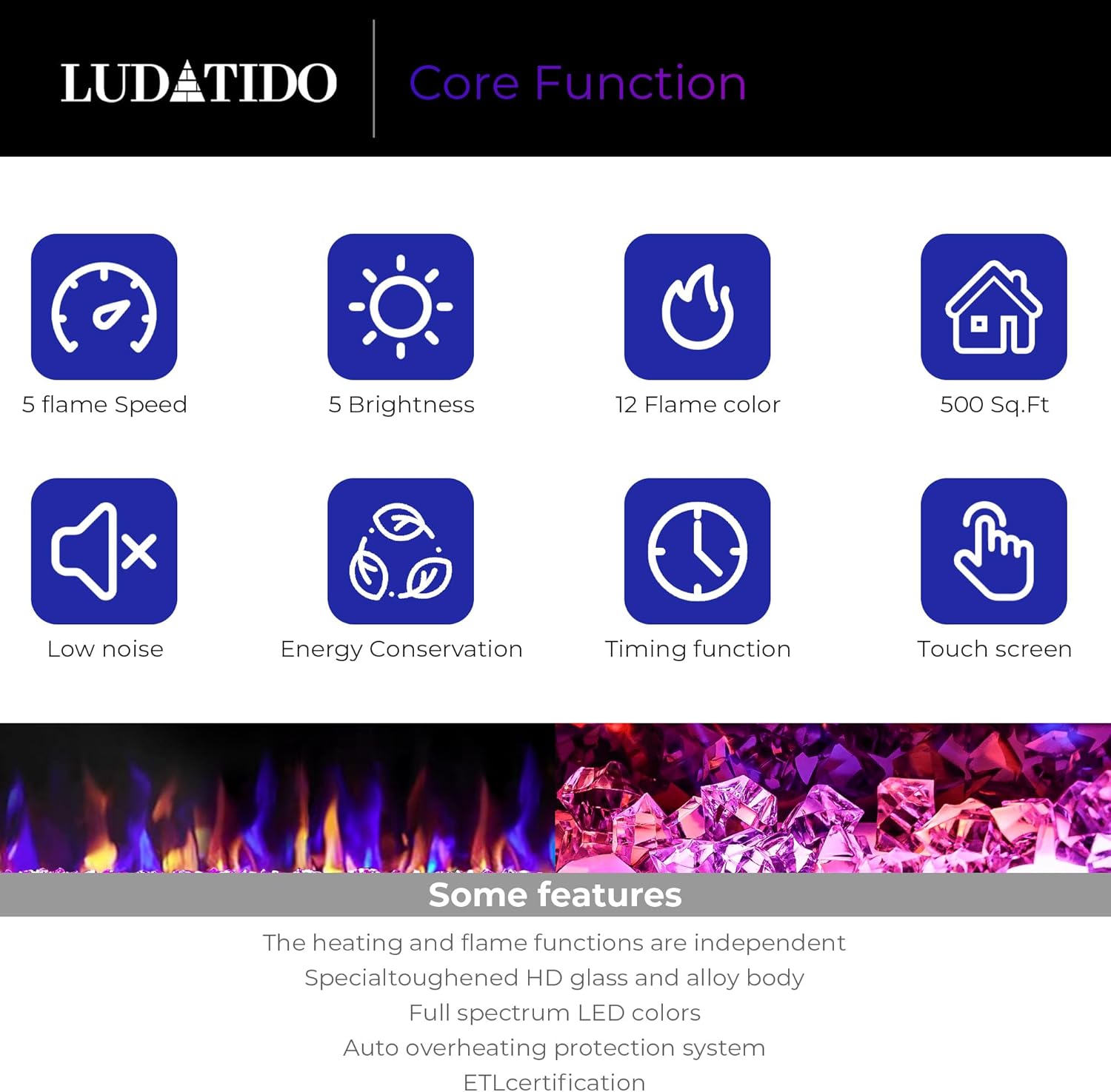 Ludatido 72 inch Electric Fireplace in-Wall Recessed,1500W Ultra-Thin Wall Mounted Fireplace Heater, Multicolor Flame Low Noise Timer Touch Screen &Remote Control-(Slim)