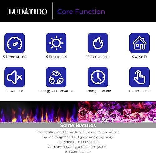 Miniatura 3 de Ludatido Chimenea eléctrica de 72 pulgadas montada en la pared/empotrada, inserto de chimenea eléctrica con 51000BTU para habitación de 410 pies