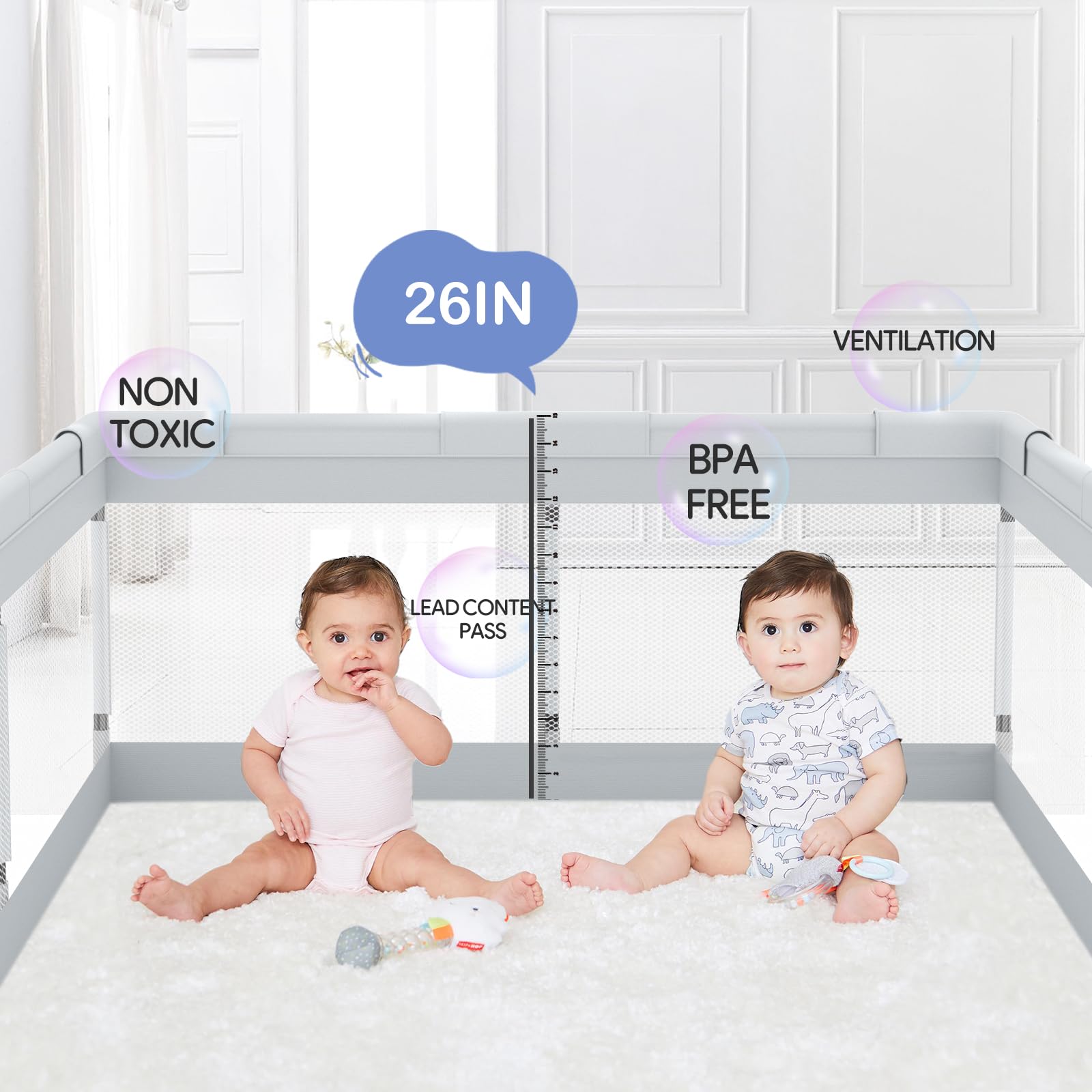 Fodoss 120x120cm Parc Bebe, Le Petit Parc Enfant pour l'appartement, Intérieur et Extérieur Parc Bébé, Stable Avec 4 Ventouses Inférieures