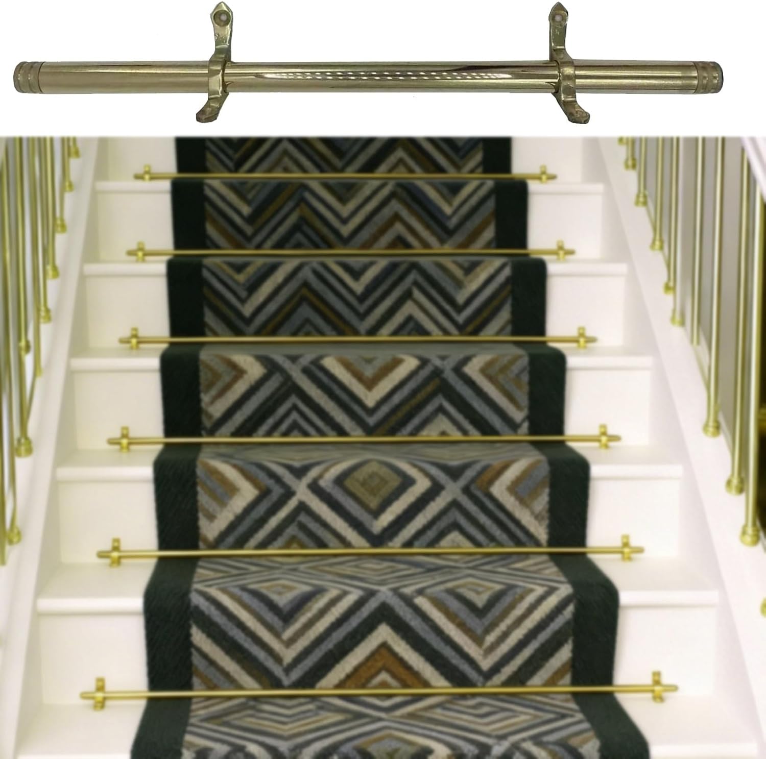Antique Brass Stair Carpet Rods Set - 3, 5, 10, 12, 13, 14, 15, 16 pcs Non-Slip Stair Runner Rods with Brackets & Screws, 40in (102cm) Holder Bar for Staircases