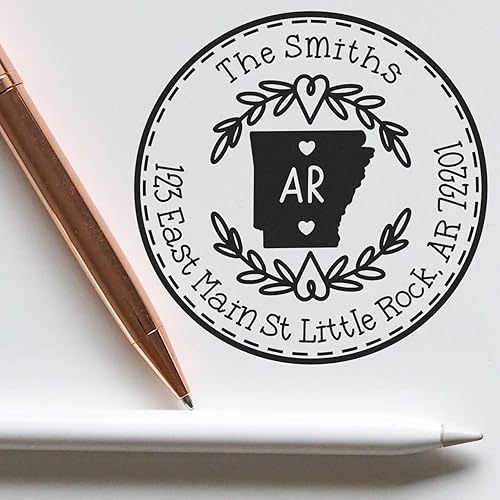 Miniatura 150 de Round State Love - Sello de dirección de devolución para Texas, uso con almohadilla de sello, mango de madera, sello de dirección de Texas
