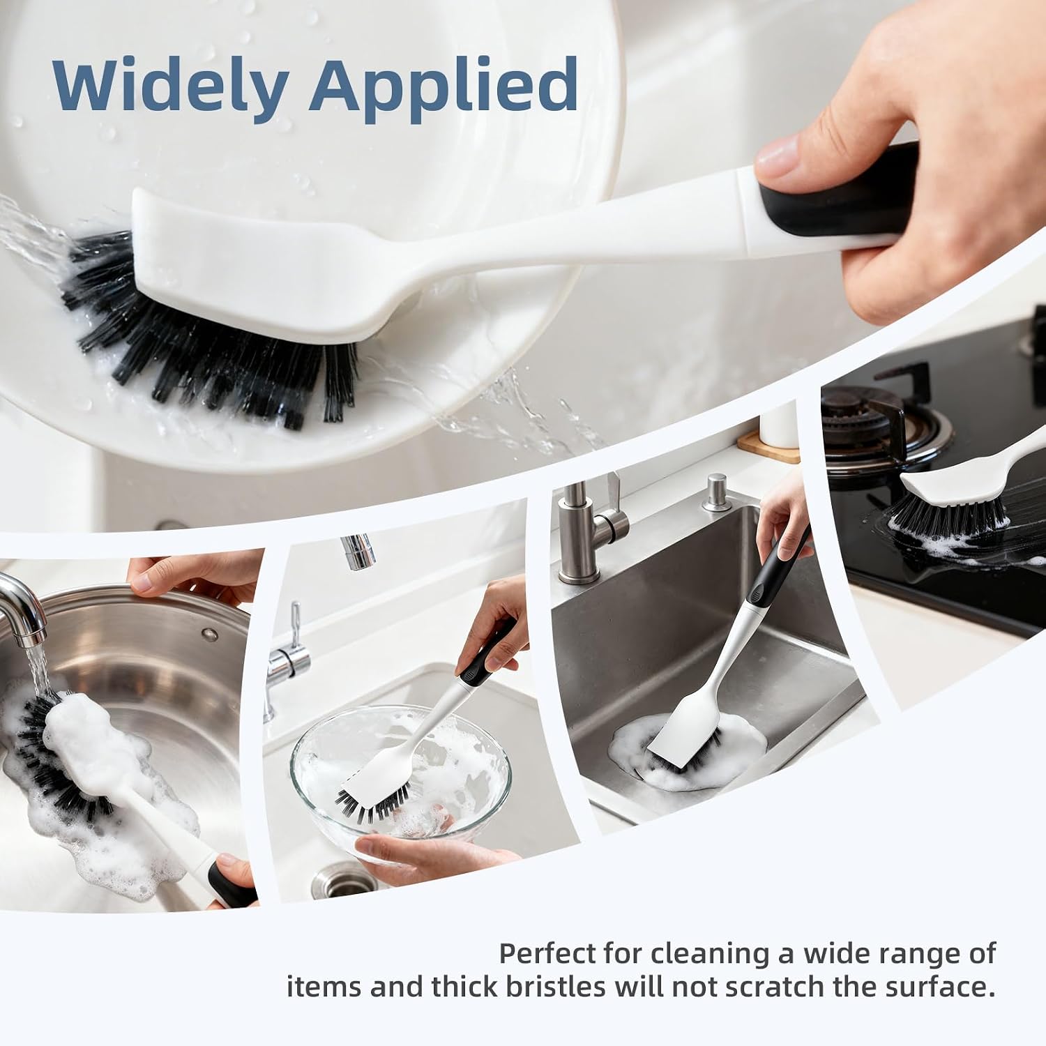Cleangor Dish Scrub Brush, 2 Pack Stiff Bristles Cleaning Scrubber Brushes | with Non Slip Handle Built-in Scraper, Kitchen Dish Brushes for Cleaning Pans, Pots, Stoves, Sink