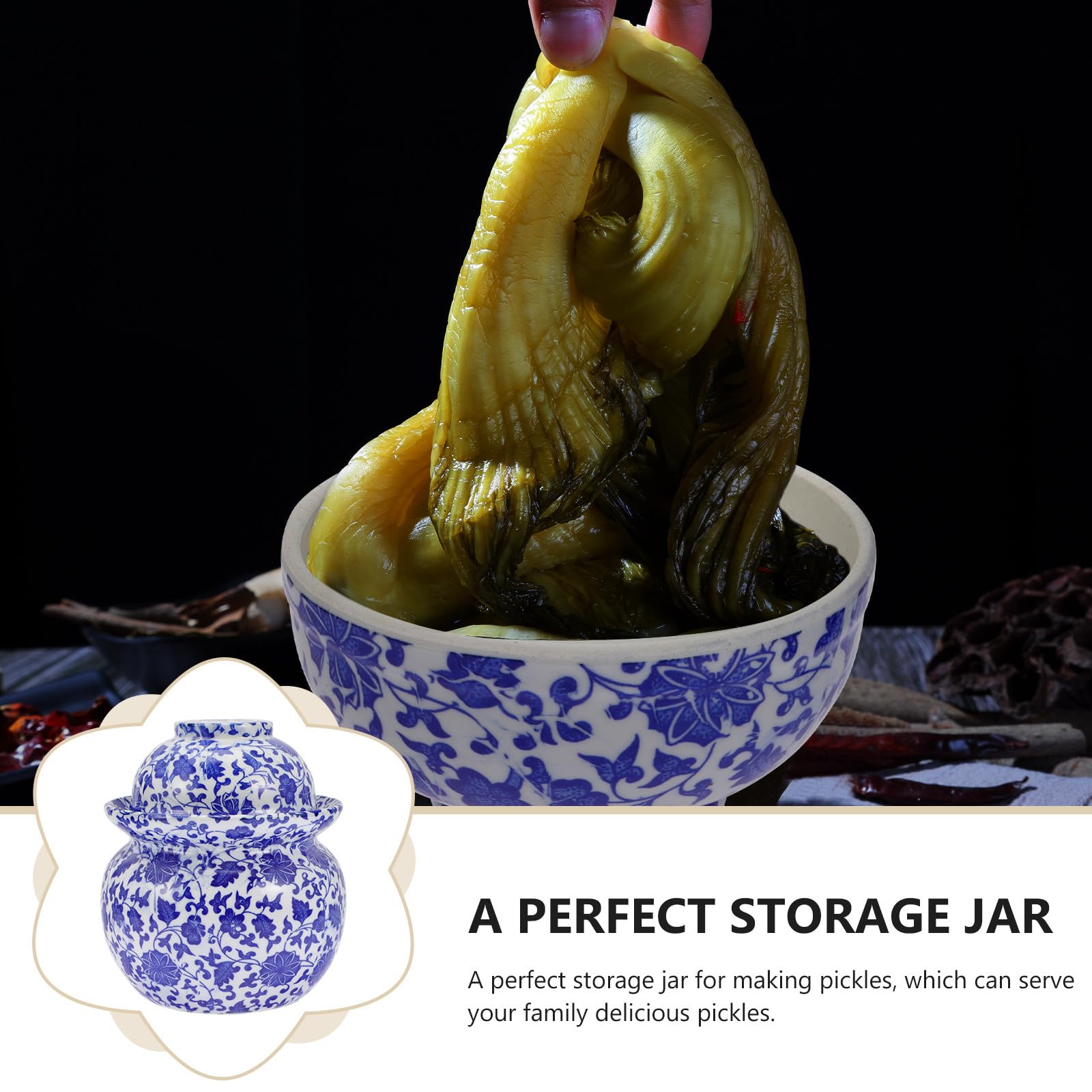 COLLBATH Barattolo e Facile da Riporre per Sottaceti in Ceramica Doppio Coperchio Vaso per Conservazione Alimentare a Tenuta Stagna, Superficie Liscia per Cucina