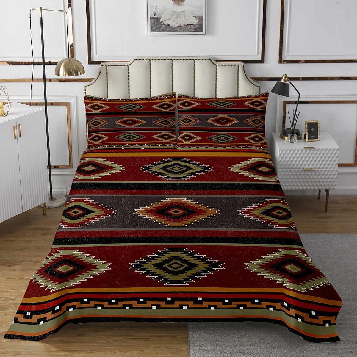 jejeloiu Southwestern Geometric Quilted Coverlet Southwest Native American Design Bedspread King Size Boho Coverlet Set Women Men Tribal Room Decor Breathable Soft