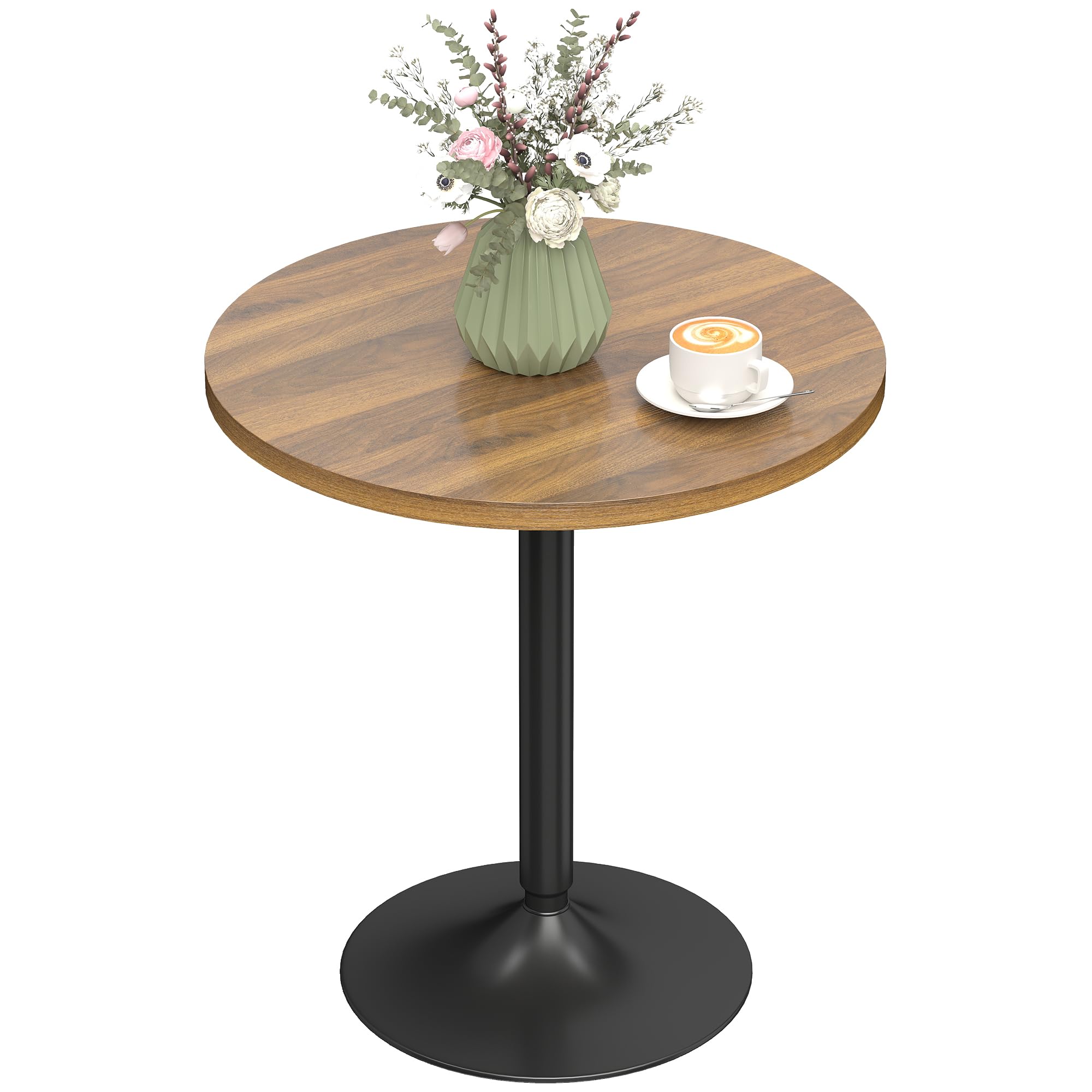 HOMCOM Table de Bar Ronde 60 cm, Table Haute Cuisine Mange-Debout avec Patins antidérapants, Cadre en métal, pour Cuisine, Salon, Noyer