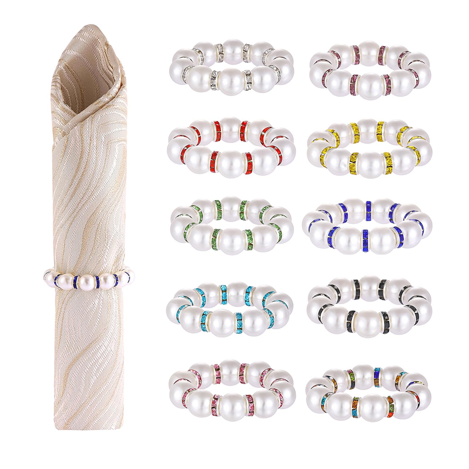 APTWOW Set Di 6 Portatovaglioli Primaverili Con Farfalla - Oro Con Strass E Perle - Per Matrimoni, Pasqua, Feste E Banchetti - 2