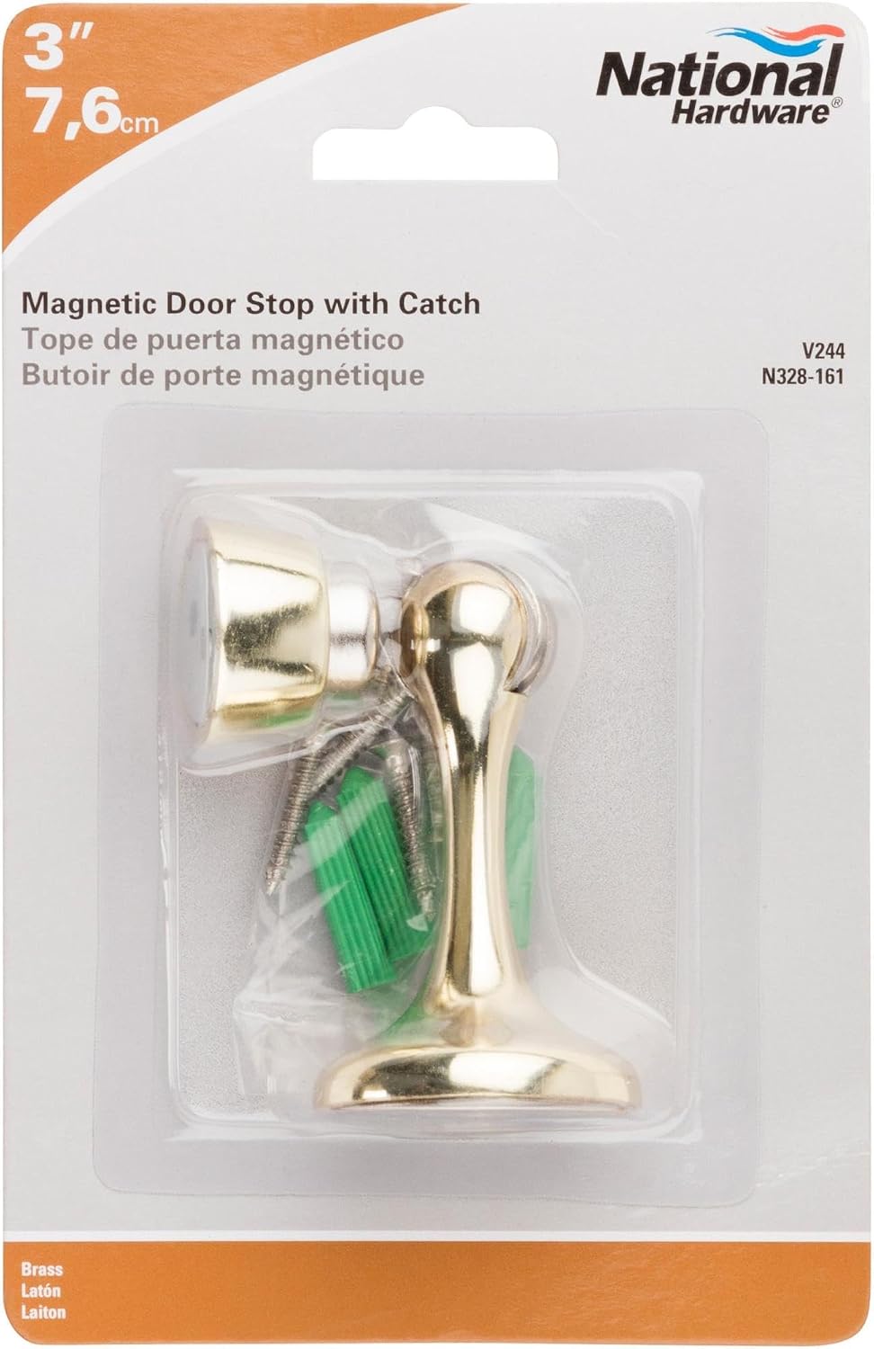 National Hardware N328-161 V244 Magnetic Rigid Door Stop in Brass,3 Inch