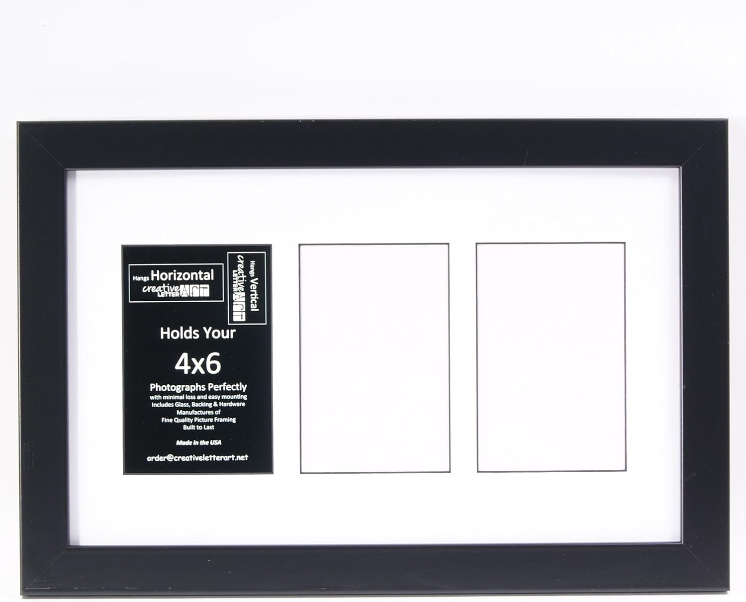 Creative Letter Art [10x16 3 Opening Glass Face Black Picture Frame to hold 4 by 6 Photographs including 10 by 16 inch White Mat Collage