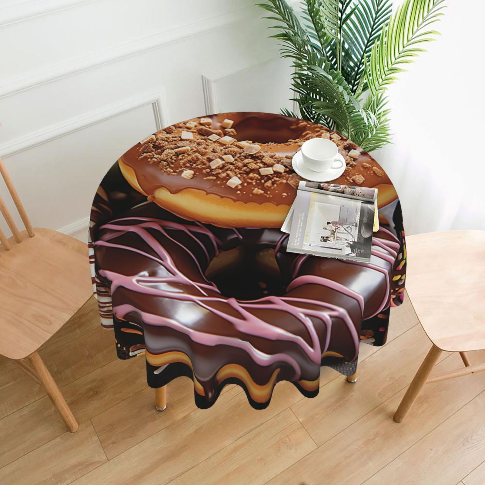 Nappe ronde lavable en machine imprimé beignets chocolat pour table enfant