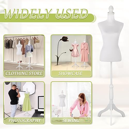 Miniatura 6 de Maniquí de torso de maniquí para mujer, exhibición de ropa con base de trípode de madera, ajustable de 52 a 67 pulgadas para costura, costurera,