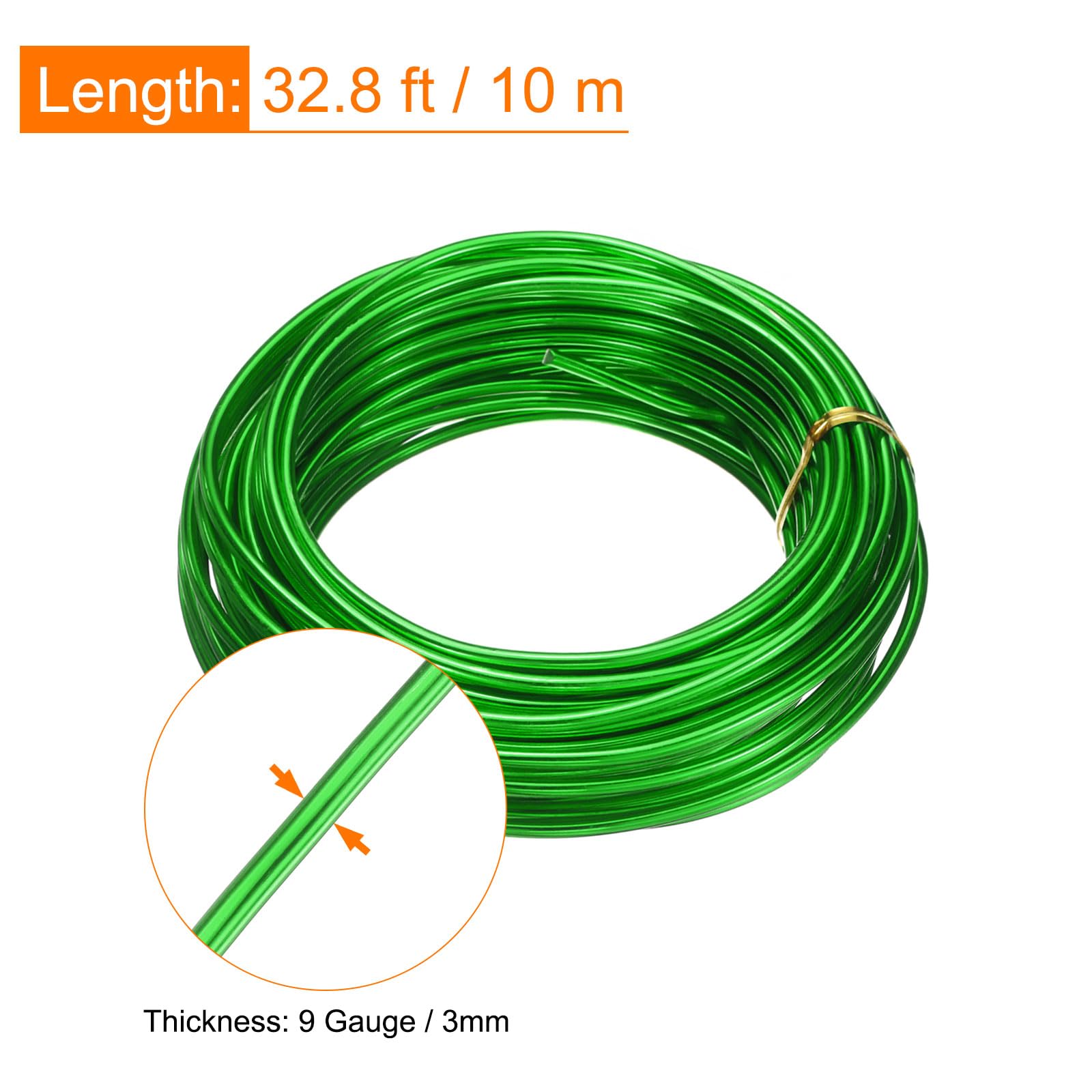 QUARKZMAN 9 Calibro 3mm Filo Alluminio, 32.8 Piedi (10m) Filo Metallico Flessibile per Uncinetto, Filo Creazioni Gioielli, Armature Creazioni Artigianali, Realizzare Ghirlande, Verde