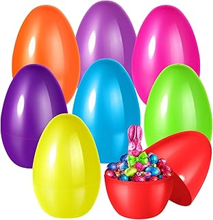Shemira 8PCS Jumbo Easter Eggs, 10" Large Plastic Eggs for Egg Hunt, Empty Easter Eggs for Filling Treats,Fillable Eggs Bulk,Basket Stuffers Fillers, Easter Party Favor