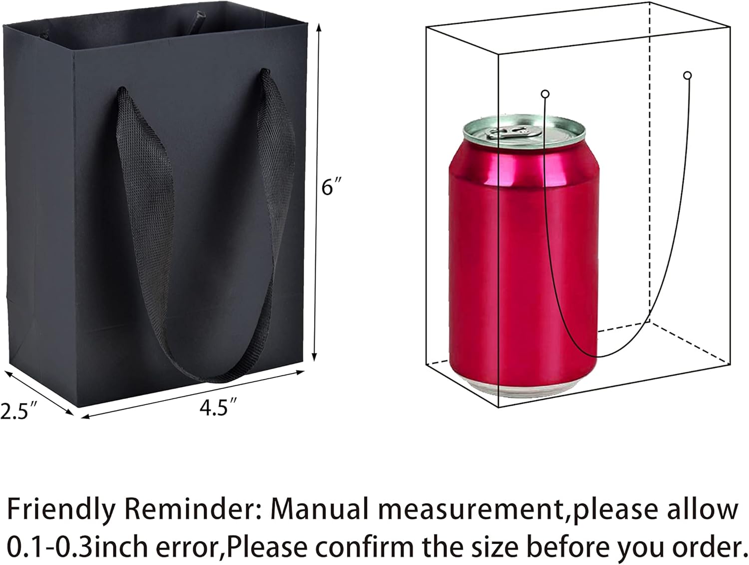 HUAPRINT 30 Pack Black Gift Bags with Ribbon Handles,4.5x2.5x6 inch Paper Bag Bulk for Shopping Party Favor Merchandise Business Wedding Craft Retail Holiday - Image 2