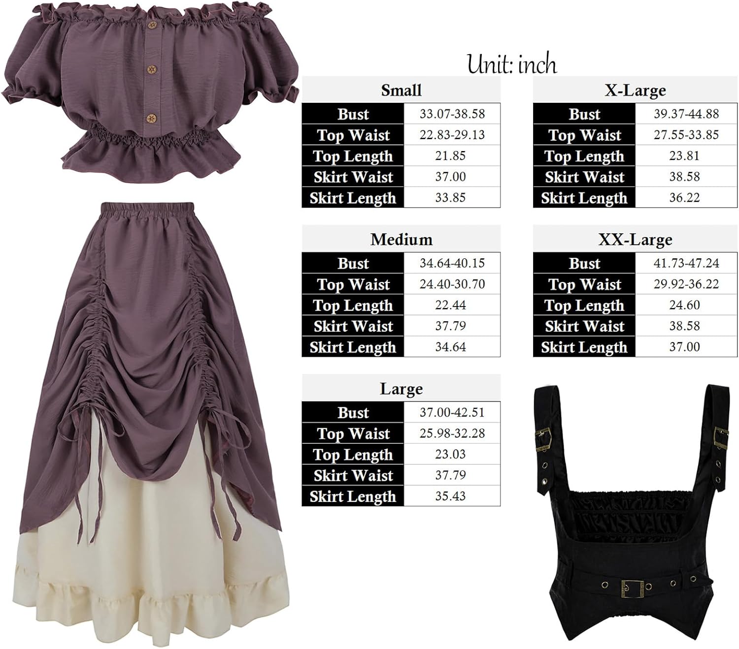 LTAKK Renaissance Dress Women Medieval Costume Off-Shoulder Pirate Steampunk Ren Faire Dresses with Corset 3Pcs - Image 6