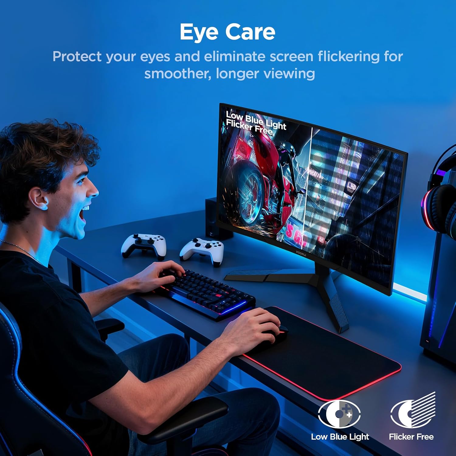 71cUEf5ijDL._AC_SL1500_ KOORUI 27 Inch Curved Gaming Monitor QHD (2560 x 1440) 180Hz, 1ms 1500R Display, Adaptive Sync, 90% DCI-P3, HDMI 2.0 & DisplayPort 1.4, VESA, Tilt, Eye Care, 27E6QCA