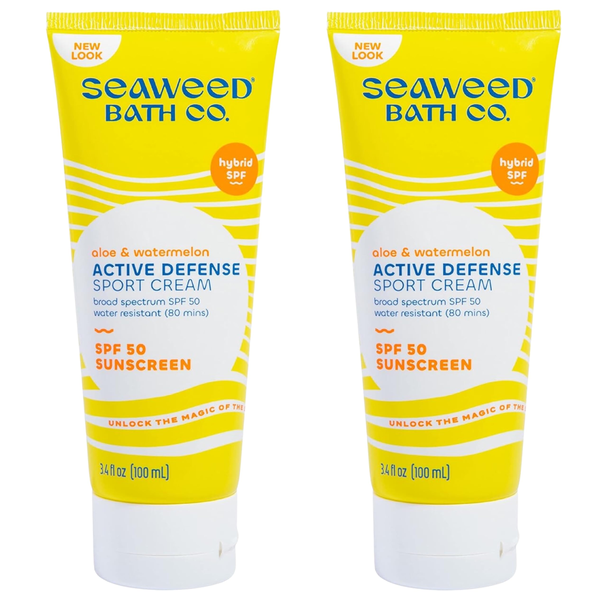 Seaweed Bath Co. Active Sport Defense Cream SPF 50 - Broad Spectrum Hybrid Sunscreen with Zinc Oxide, Aloe & Watermelon - Water Resistant Face and