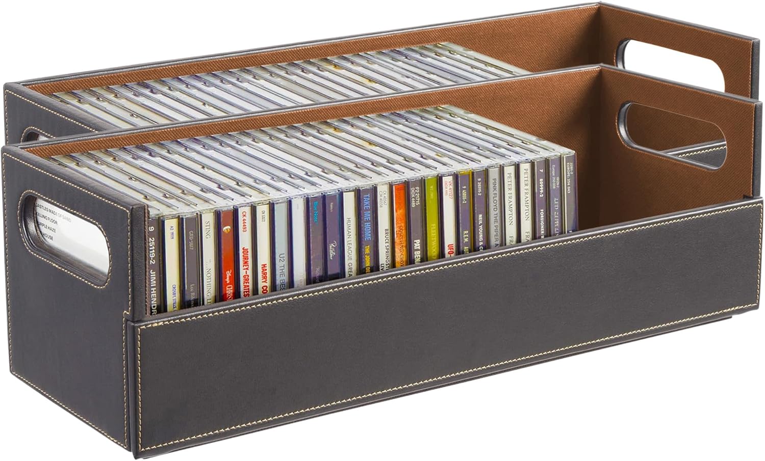 Stock Your Home 2- Pack CD Storage Box, Organizer Shelf for Movie Cases, DVDs, Cassette Tape Display Stand, Disc Holder Can Store Up to 40 CDs, Faux Leather (White with White Interior)