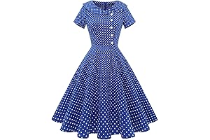 Women's 1950s Blue and White Polka Dot Audrey Hepburn Style Cocktail Swing Dress