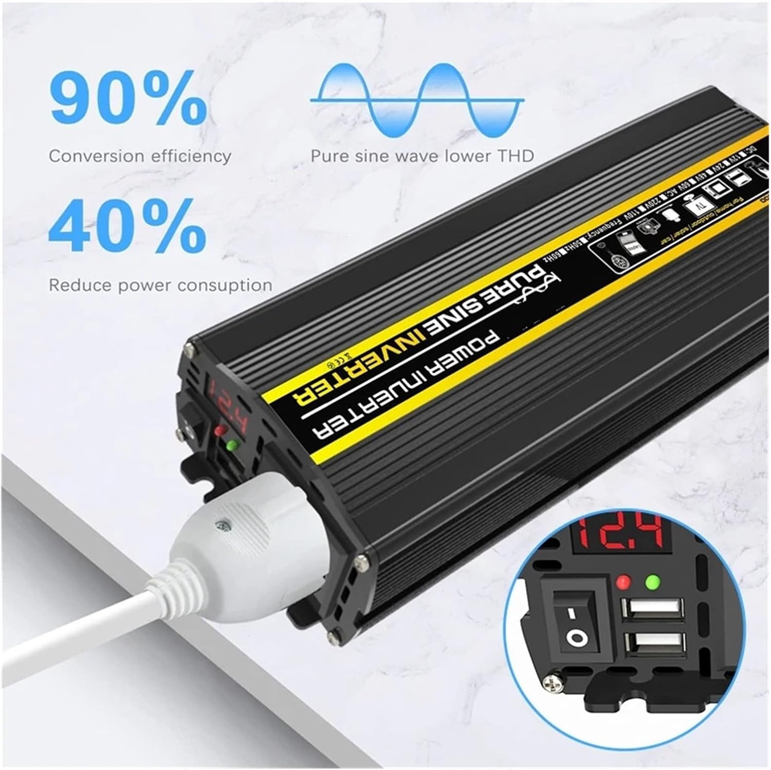 Inverter with Dual USB Charger 8000W 6000W 4000W 3000W DC 12V to AC 220V Voltage Converter Transformer(Peak Power 8000W,60hz 12V to 220V)