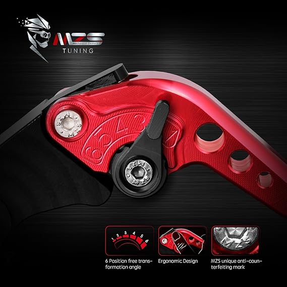 MZS Red Motorcycle Brake Clutch Levers Short Adjustable CNC Compatible with EX650 ER-6F ER-6N 06-08 / KLE650 / GPZ500S EX500 90-09 / W800 W800SE 12-16 / Z750S / ZX-6 90-99 / ZX9R 98-99
