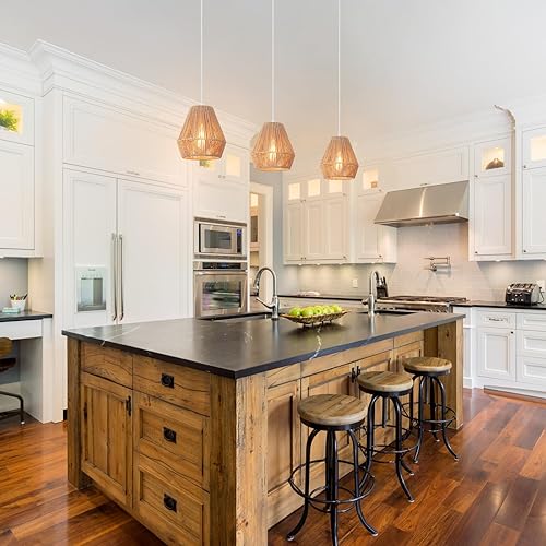 Miniatura 6 de Paquete de 3 luces colgantes de mimbre de 7 pulgadas, luces colgantes bohemias con pantalla de ratán tejida a mano, luces colgantes rústicas para