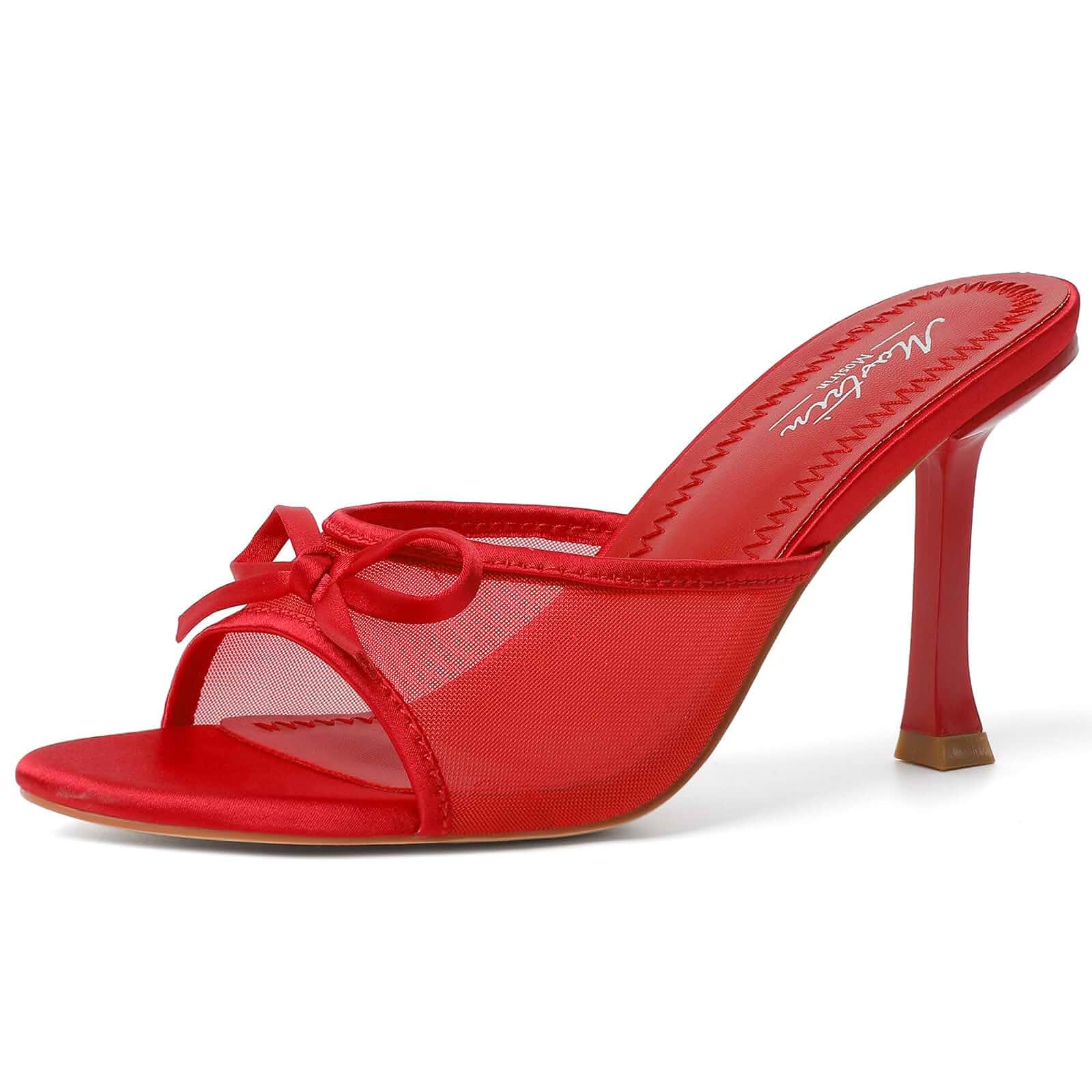 Mostrin Kitten Heels for Women Round Toe Heels With Bow Vintage Mules Sexy Slip on Stiletto Backless Sandals for Party Daily