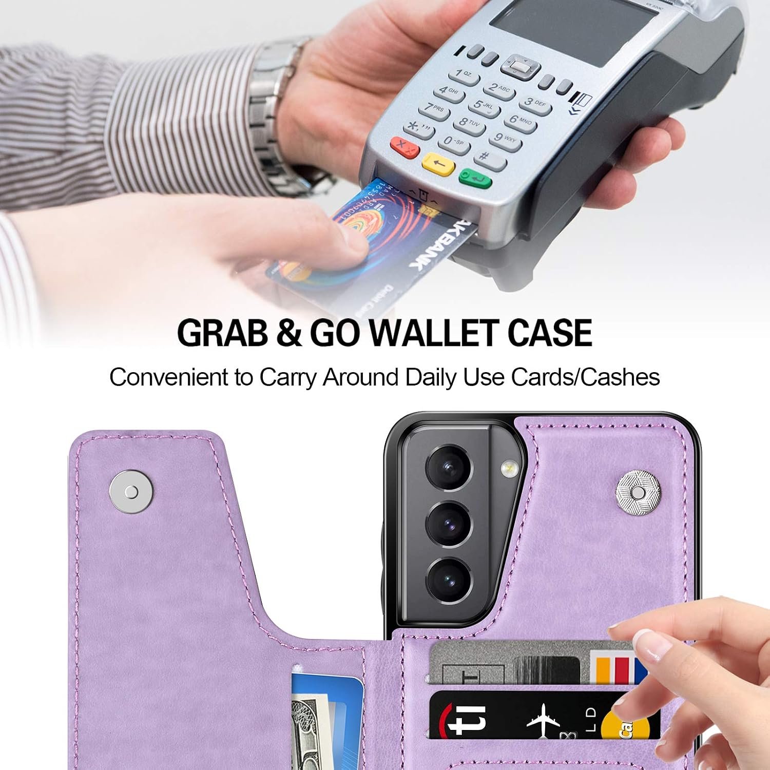 Coolden Designed for Samsung Galaxy S21 5G 6.2 inch Case Credit Card Holder Luxury PU Leather Stylish Mandala Kickstand Dual Layer Heavy Duty Protective Back Flip Wallet Cover Lilac