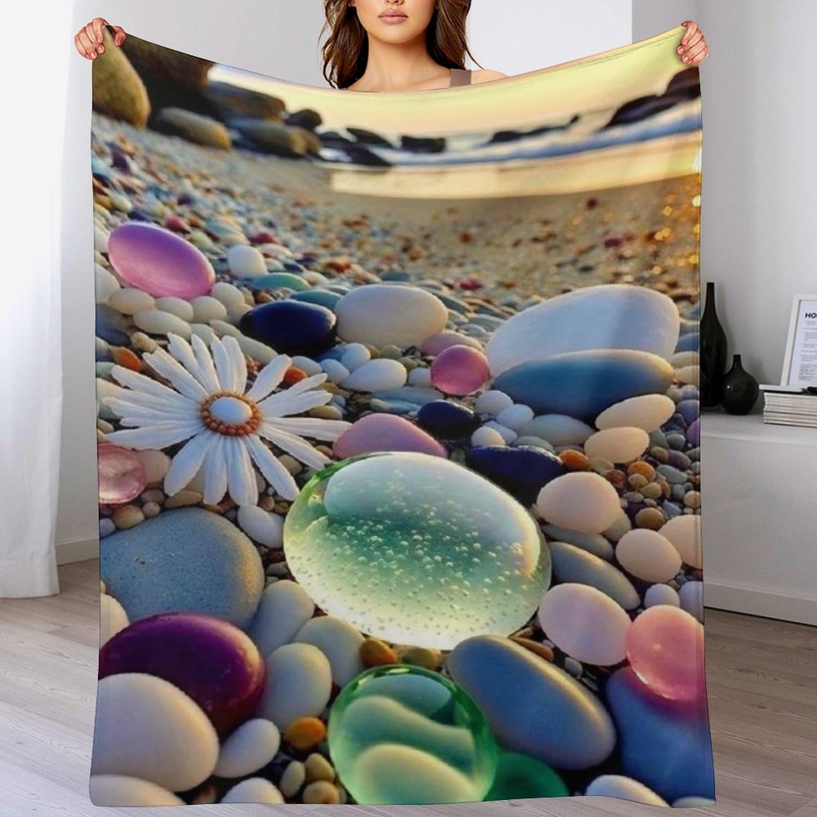 Manta de franela de piedra de diseño mullido y acabado grueso premium