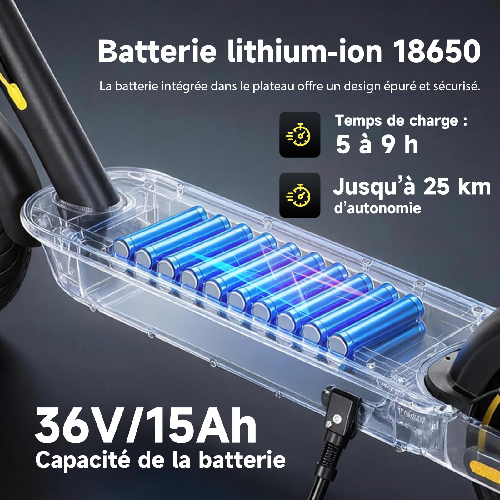 Trottinette Électrique Adulte, Moteur 600 W, Batterie 36 V 15 Ah, Autonomie Jusqu’à 35 km, Vitesse Max. 25 km/h, Pneus Pleins 10 Pouces, Cadre en Aluminium, Charge 100 kg