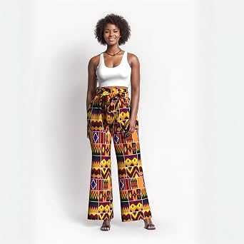 BAZINRICHE Womens African Print Wide Leg Pants Long Trousers High Waisted