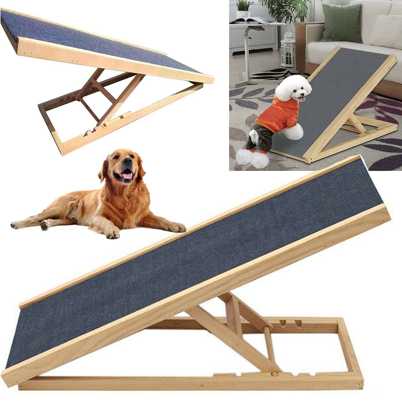 Rampe d'escalier pour chien - 2 étages réglable en hauteur - 70 x 35 cm - Pliable et antidérapante - Aide à l'entrée de la voiture - Rampe de coffre pour animaux de compagnie - Pliable
