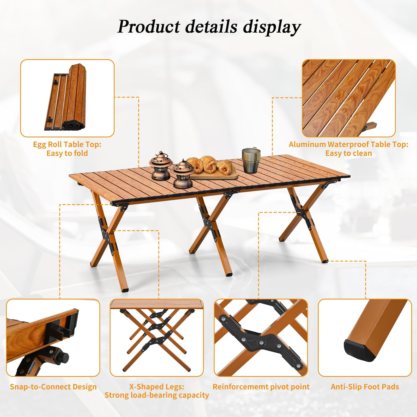 Tavolo da campeggio pieghevole – Tavolo da picnic portatile in alluminio per barbecue all'aperto e uso in cortile, design leggero e salvaspazio