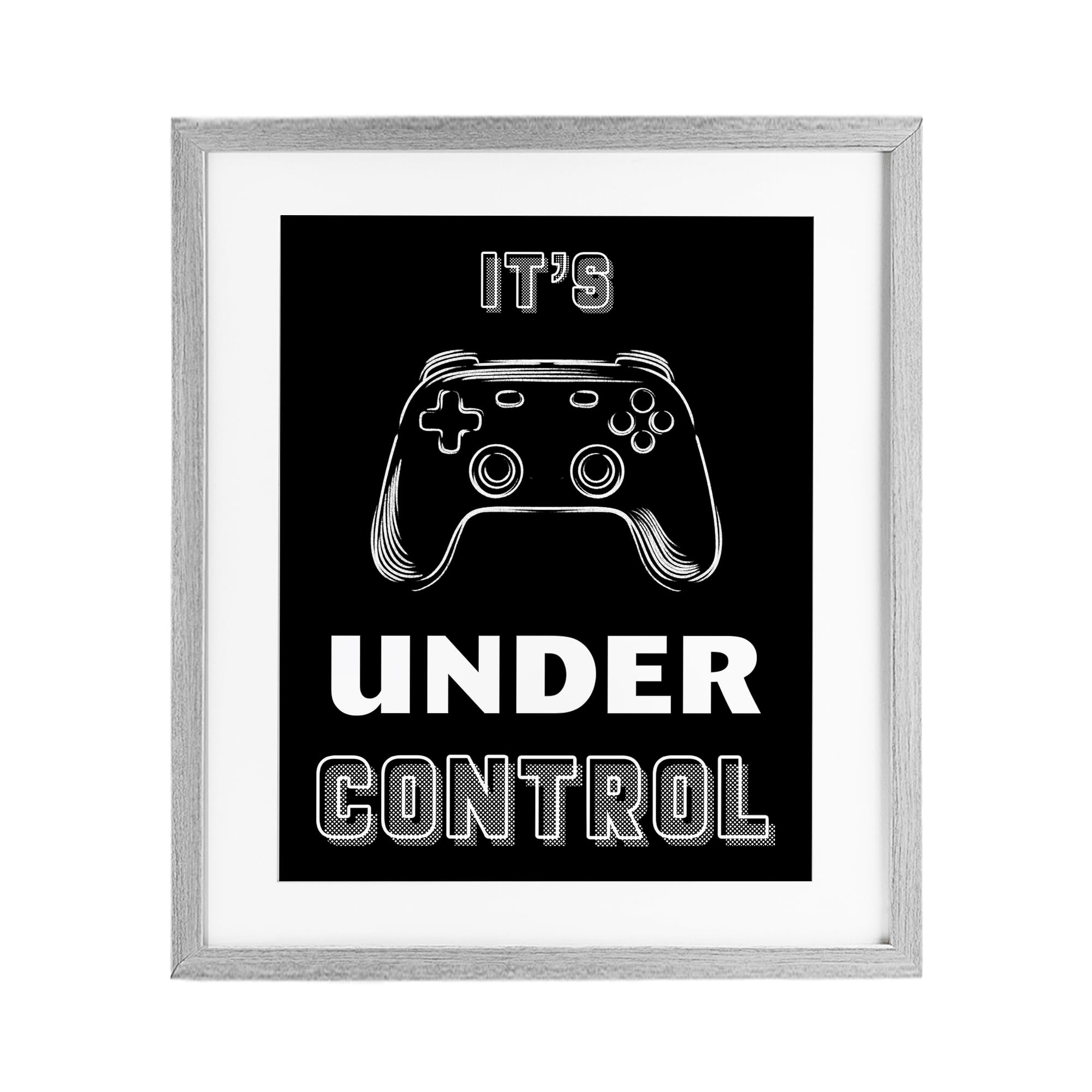 Stupell Industries Farmhouse Gray (Textured) 'Under Control Gamer'| Framed Print Under Glass