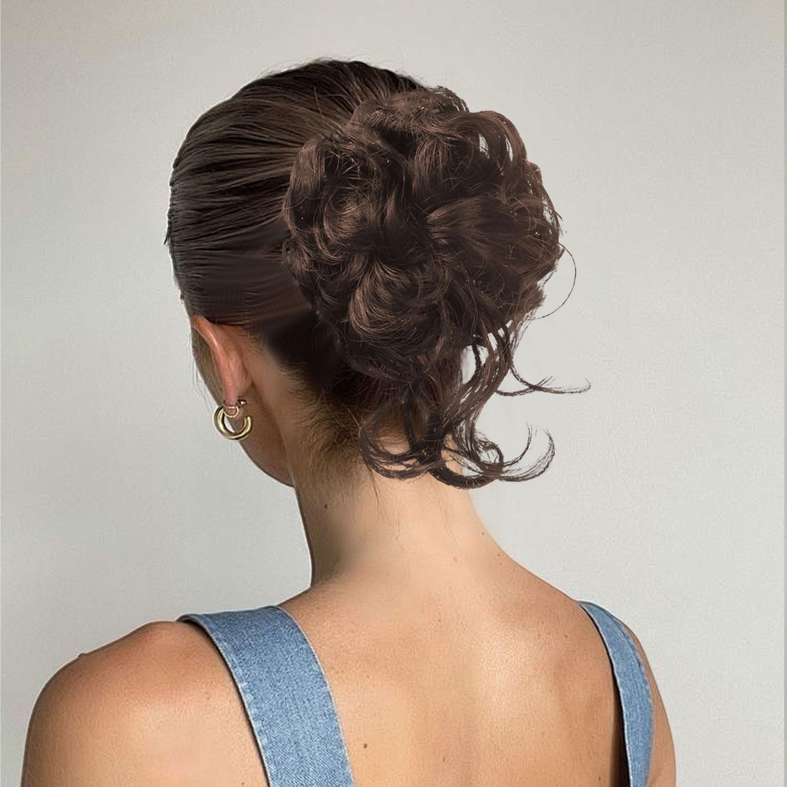 GWAWG Messy Bun Hair Piece,HAIR Claw Clip Short Ponytail,Synthetic Fake Hairpieces,Wavy Curly Claw Clip Hair,Light rown - Image 3