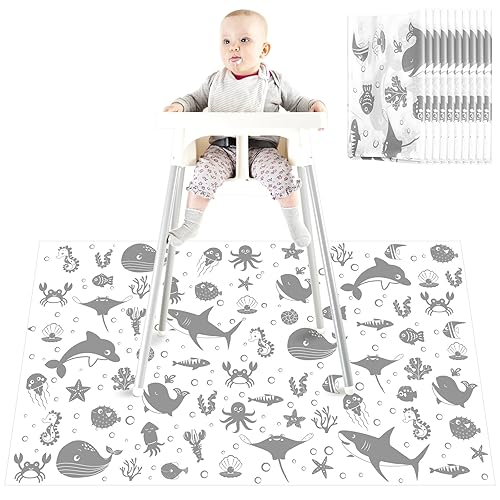 Drydiet Paquete de 100 tapetes antisalpicaduras de 28 x 47 pulgadas para debajo de la silla alta, alfombrillas desechables con estampado de