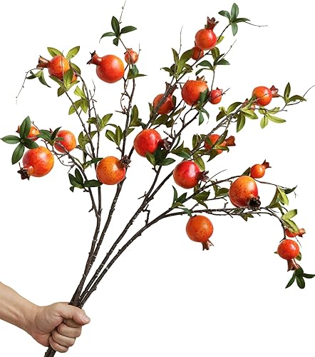 Miniatura 12 de Forlaoers 4 piezas de 31 pulgadas de alto, tallos de plantas falsas de bayas rojas de granada, ramas de árbol falso con frutas y hojas, flores A:4