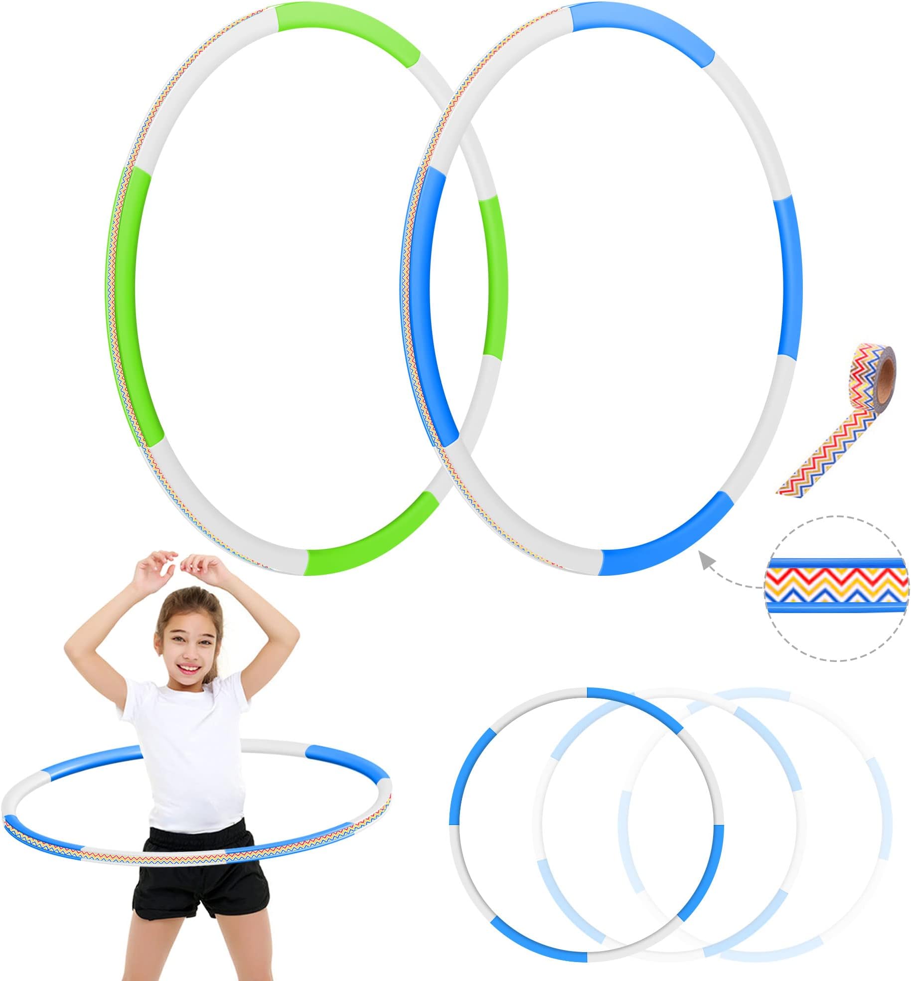 Children Hoop Toys Rings,Plastic Adjustable Weight & Length Hula Toys Rings for Kids Adults Party Games (2 Pack)