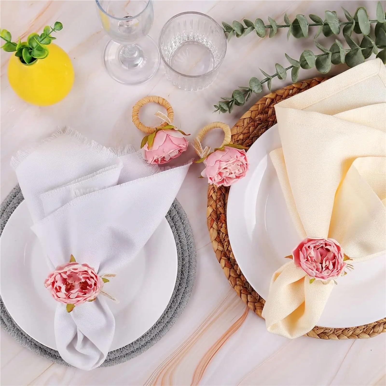 Lot de 18 ronds de serviette uniques en forme de rose - Décoration romantique délicate