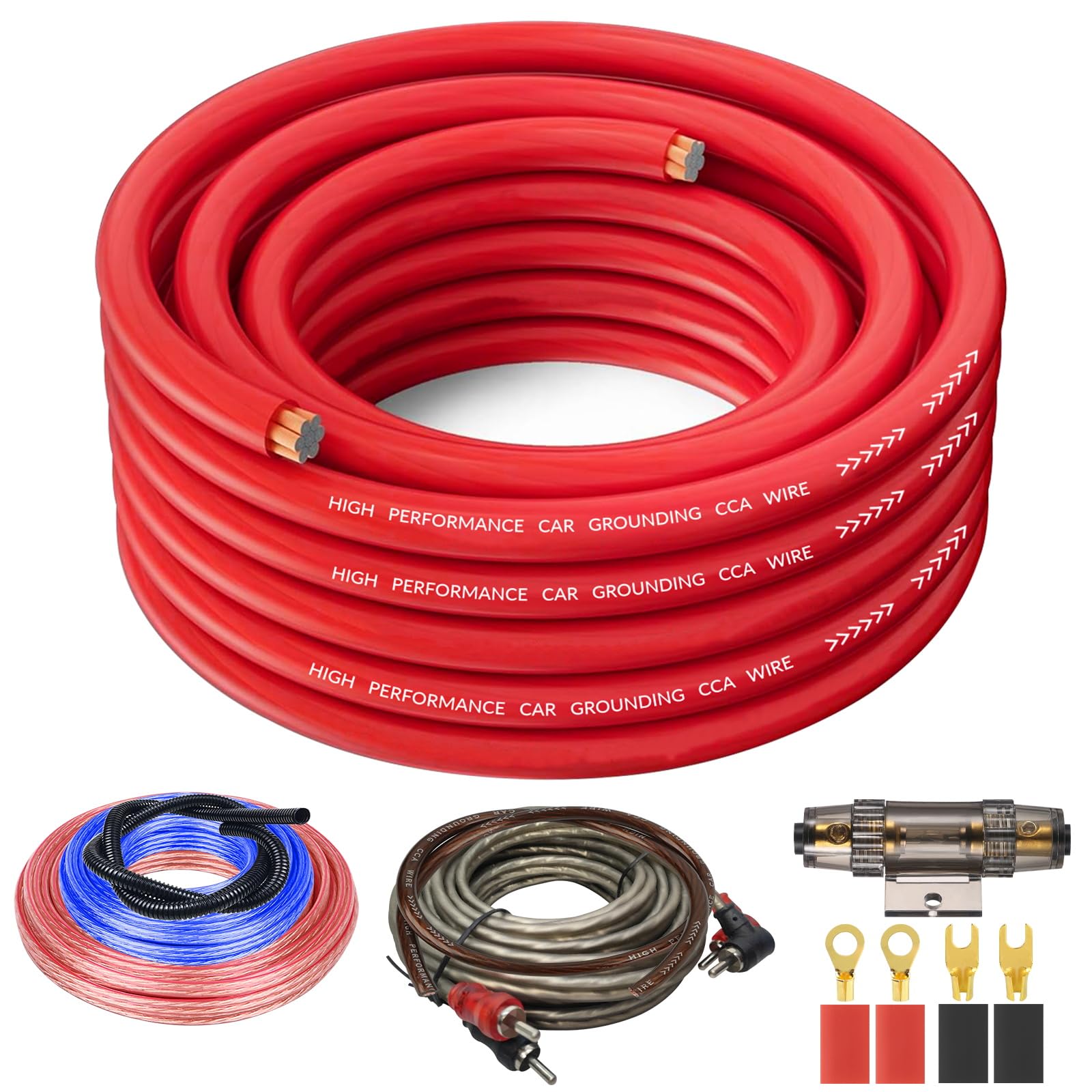 Verstärker Kabelsatz, Anschluss-Set Auto Verstärker Kabel Set, Subwoofer Kabel Set Endstufe Kabel, Car Audio Wire, (4-Gauge Leitung, 5 Meter)