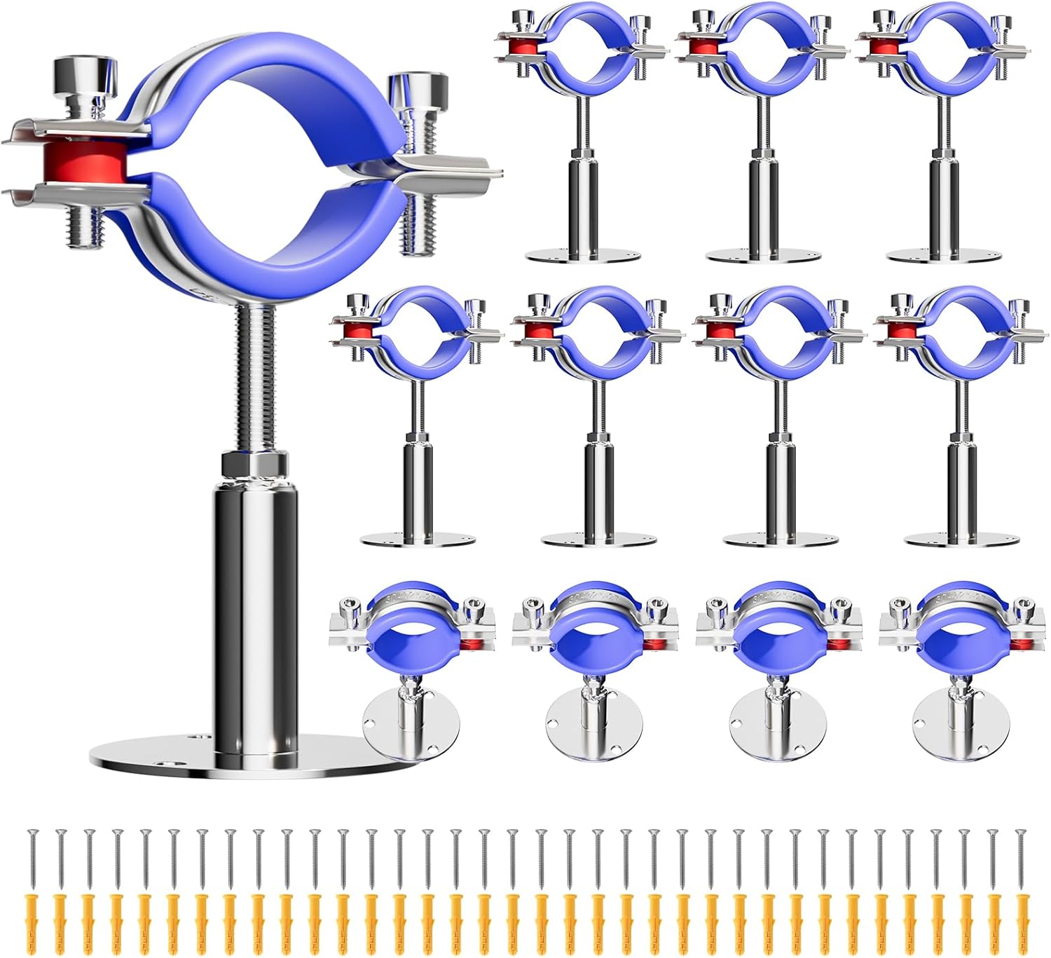 12 Pack Wall Mount Ceiling Mount Pipe Supports Suitable for OD Pipe 15-19mm Adjustable Height 30-50mm Adjustable Pipe Strap Clamp with Screws Stainless Steel