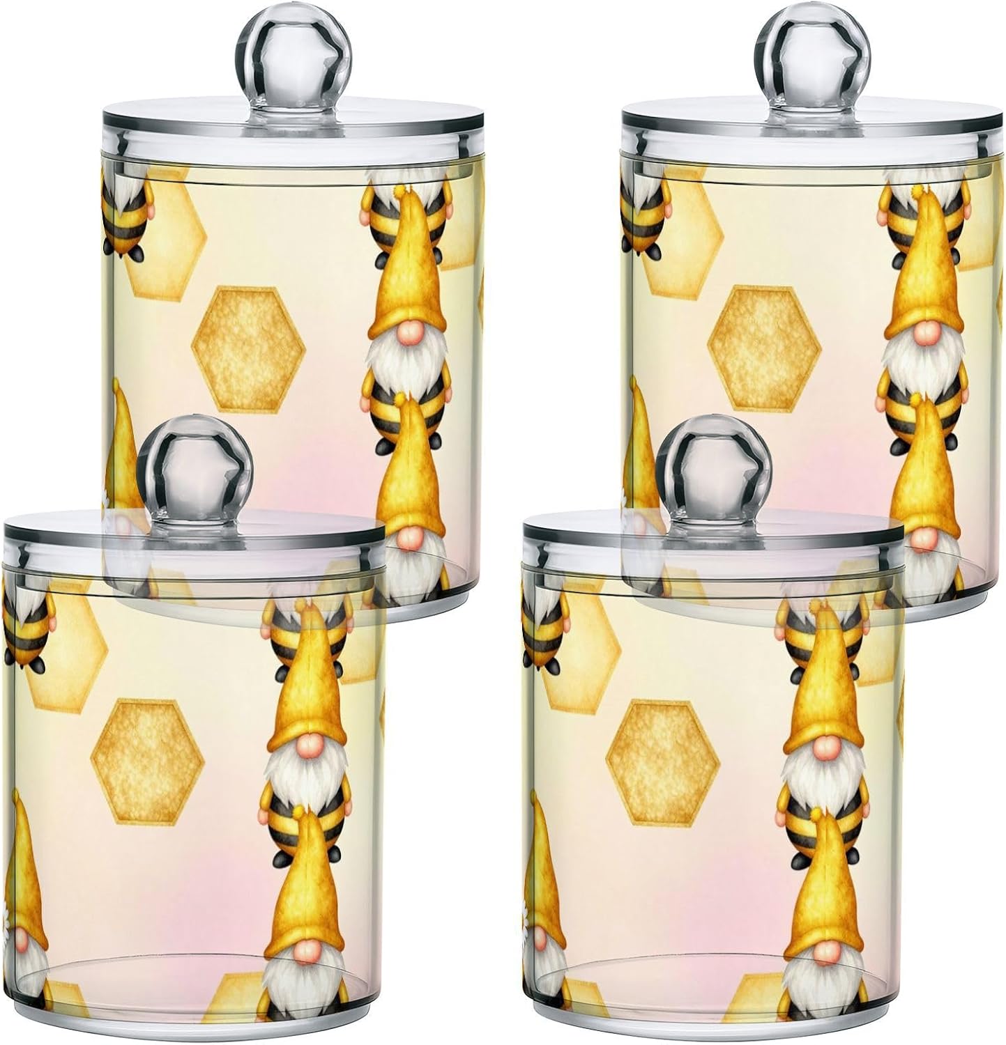 Funny Spring Gnome in Bee Clear Plastic Food Organizer Storage with lid Pantry Essentials Decorative storage bins 4 Pack