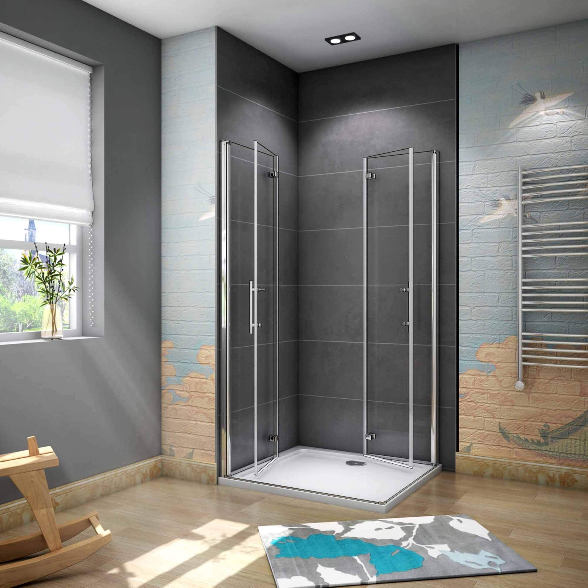 H.185cm Box Doccia Angolare 80x80cm 2 Porta Apertura Pieghevole Vetro 6mm
