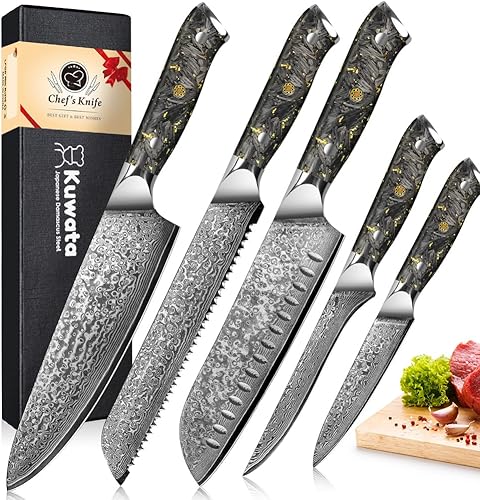 Juego de cuchillos de chef Damasco, 3 piezas profesionales japoneses VG-10 de acero inoxidable de alto carbono, juego de cuchillos de cocina para