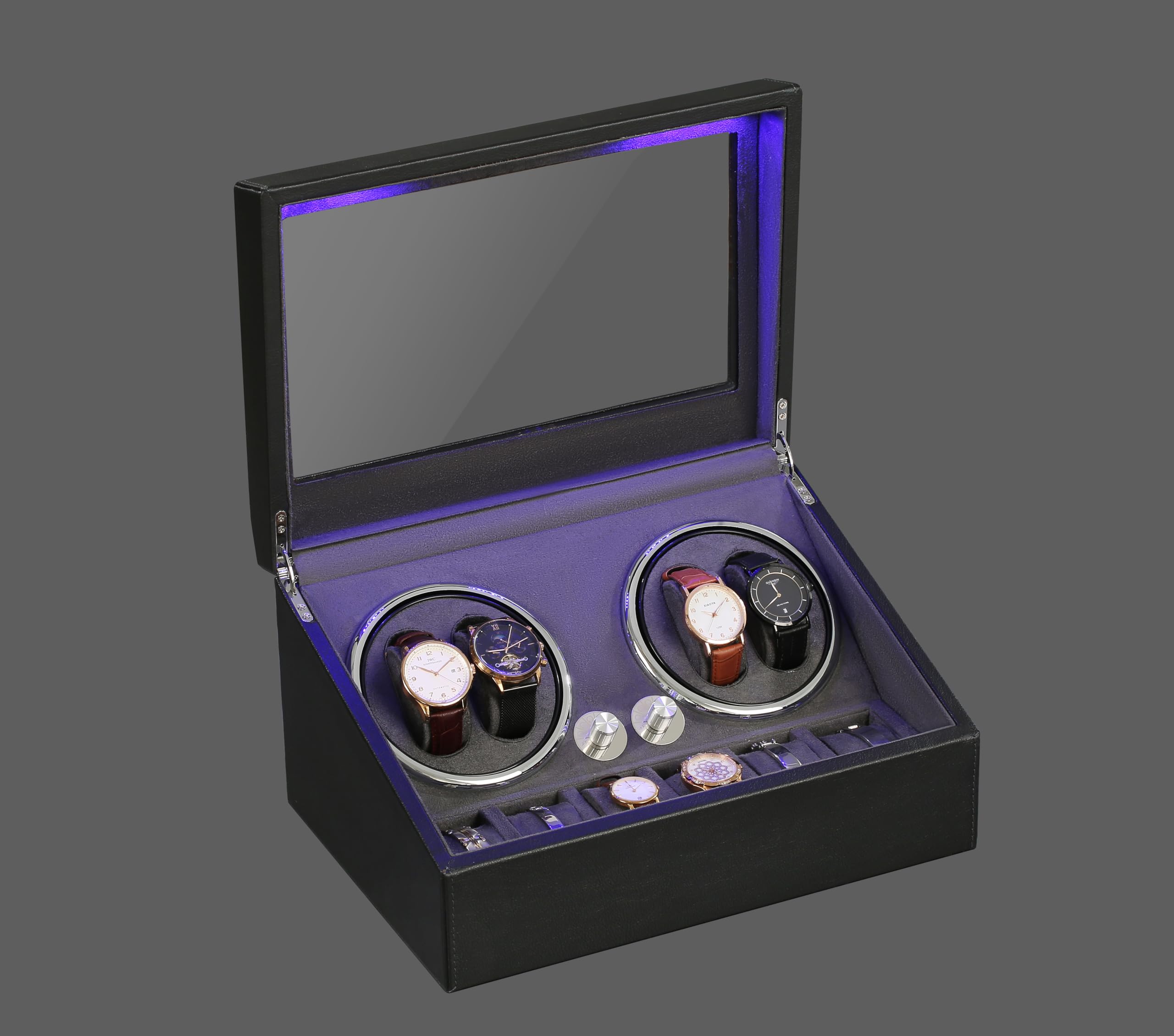 Olvy Caja giratoria para 4 relojes, motor Mabuchi extremadamente silencioso, cojín flexible para relojes