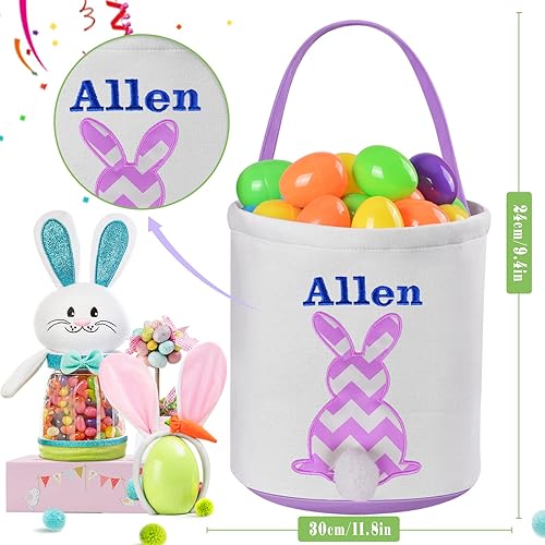 Miniatura 2 de VAPCUFF - Cesta de Pascua personalizada, cestas de Pascua moradas para niñas y niños, cesta de conejo de Pascua, cesta de Pascua, regalos para niños