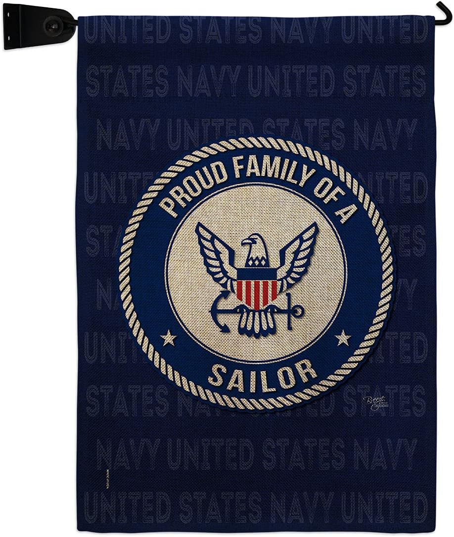 Proud Family Sailor Garden Flag Set Wall Holder Armed Forces Navy USN Seabee United State American Military Veteran Retire Official Small Gift Yard House Banner Double-Sided Made In USA 13 X 18.5