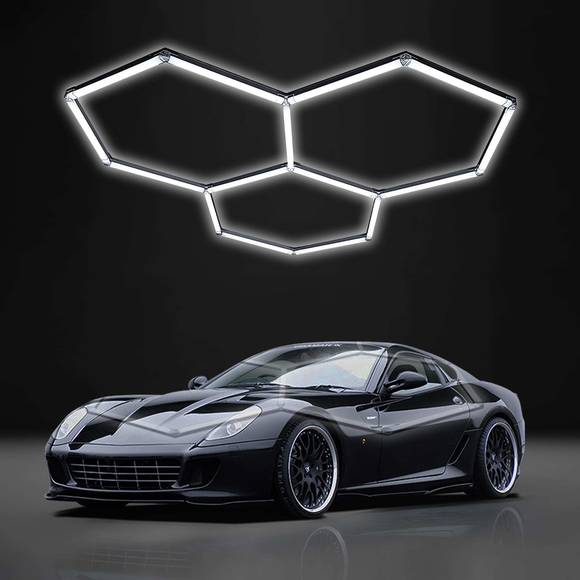 FTL Hexagon LED Garage Light,3 Grids 120W 6500K Cool White DIY Honeycomb LED Ceiling Light,Super Bright Easy Install Car Detailing Garage Ceiling Light for Warehouse,Auto Car Wash,Basement,Gym