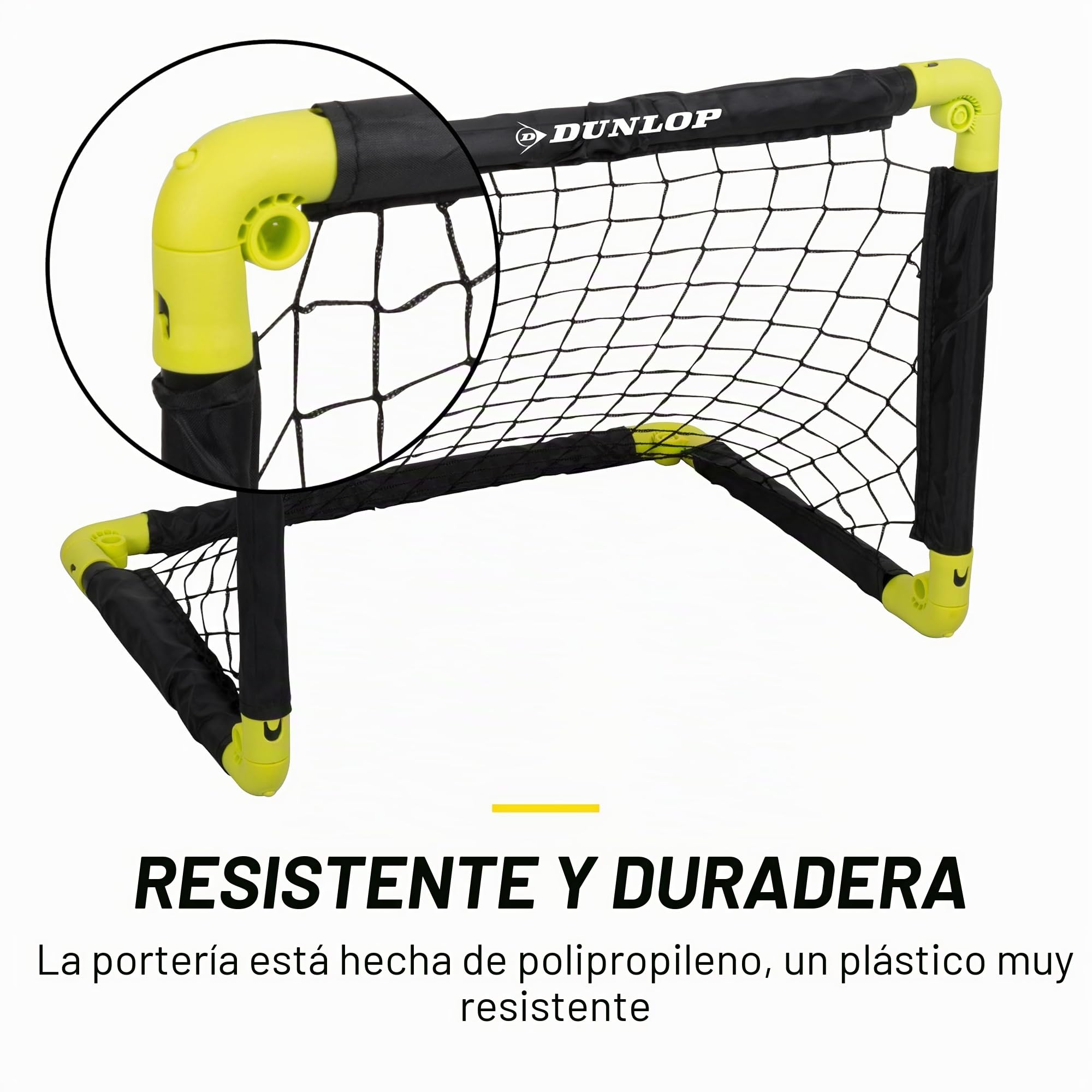 Dunlop Portería de fútbol plegable 50x44x44 cm Juego de 2 Kit de entrenamiento interior exterior Negro/Amarillo